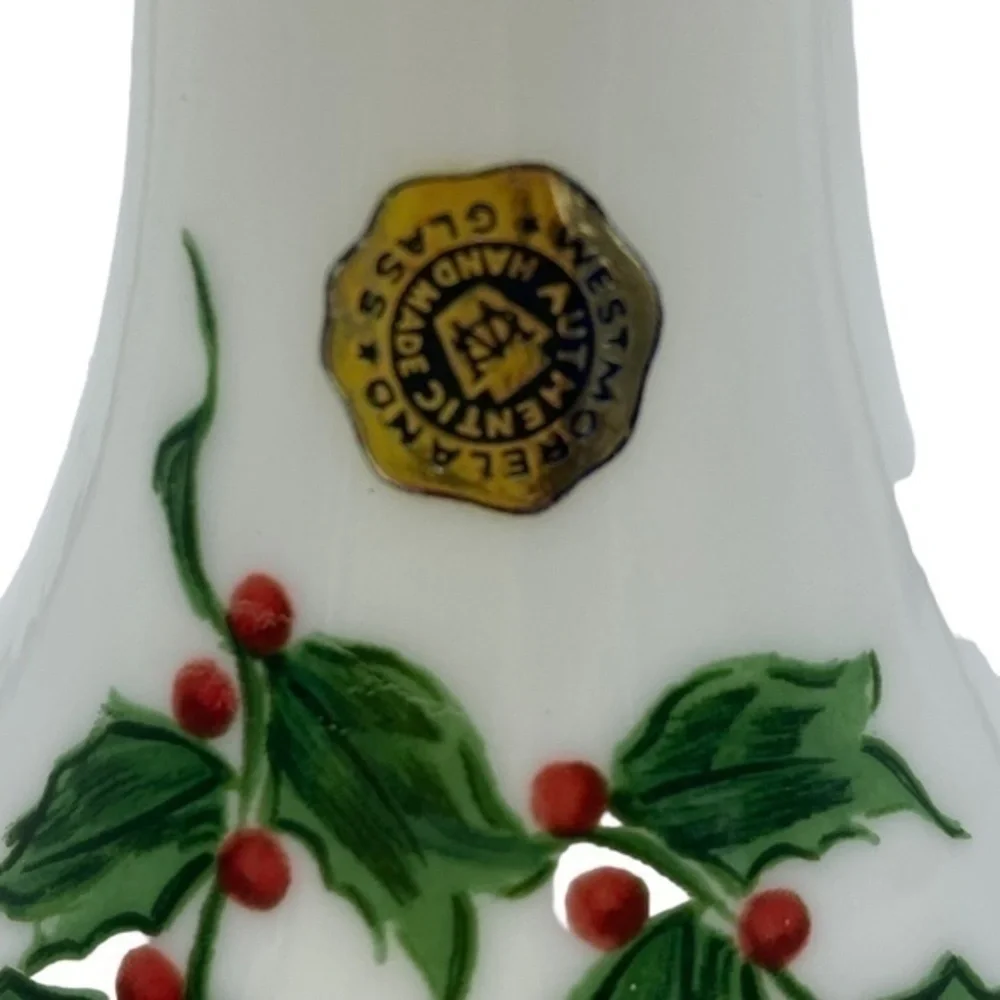 Vintage Westmoreland Glass Holiday Holly Ruffle Top Vase Handcrafted